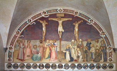 Die Kreuzigung mit den Heiligen Cosmas, Damian, Franziskus und Bernhard von Fra Angelico